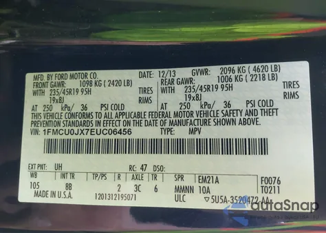 2014 Ford Escape Titanium from USA, damaged, VIN 1FMCU0JX7EUC06456